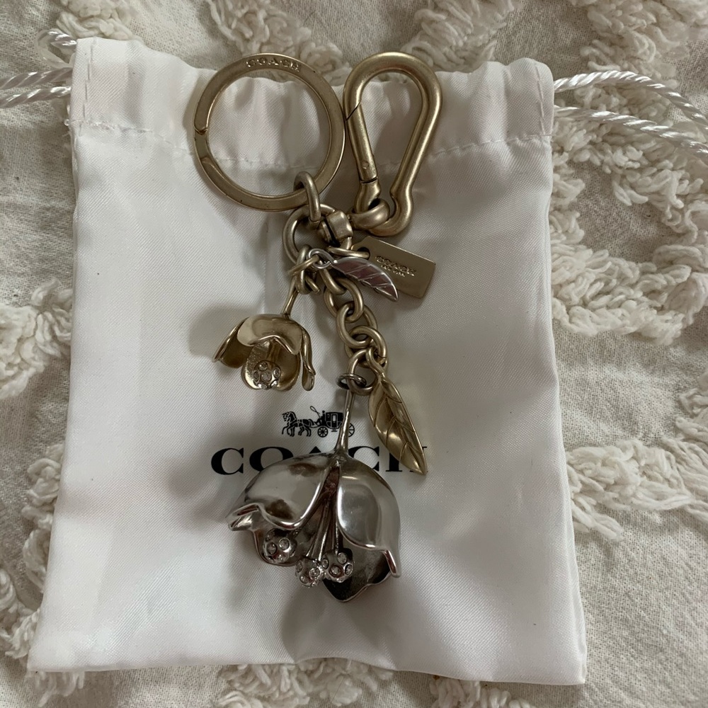 Coach tea rose keychain bag charm